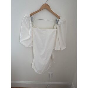 Mare White Puff Sleeve Square Neck Tie Back Smocked Top Small